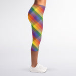 Rainbow LGBT Plaid Pattern Print Women's Capri Leggings