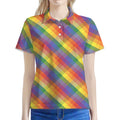 Rainbow LGBT Plaid Pattern Print Women's Polo Shirt