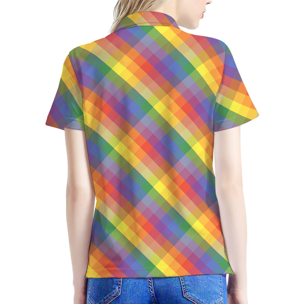 Rainbow LGBT Plaid Pattern Print Women's Polo Shirt