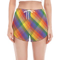 Rainbow LGBT Plaid Pattern Print Women's Split Running Shorts