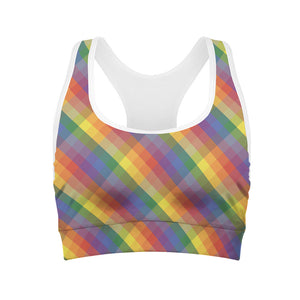 Rainbow LGBT Plaid Pattern Print Women's Sports Bra