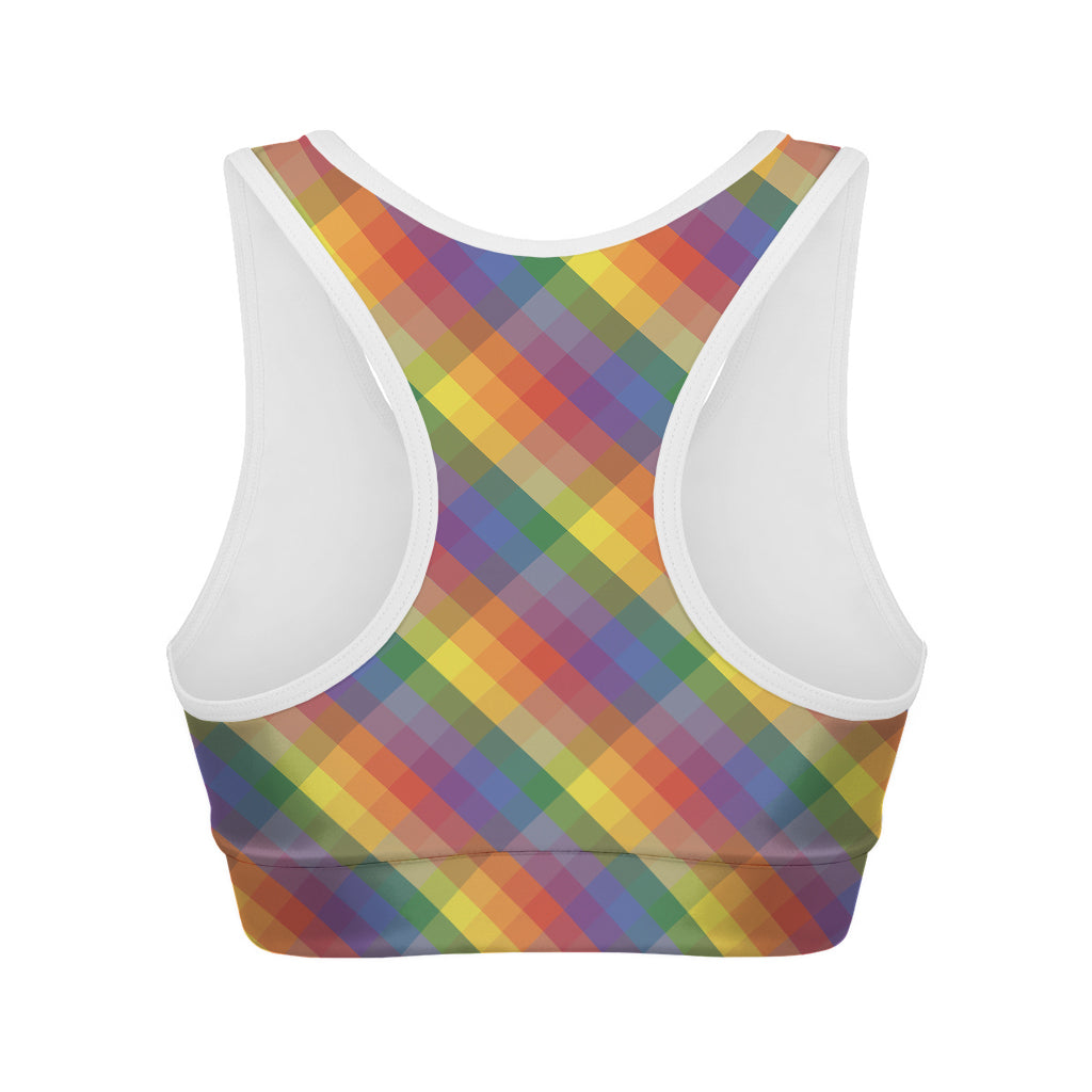 Rainbow LGBT Plaid Pattern Print Women's Sports Bra