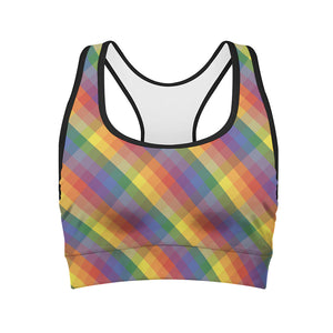 Rainbow LGBT Plaid Pattern Print Women's Sports Bra