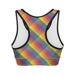 Rainbow LGBT Plaid Pattern Print Women's Sports Bra