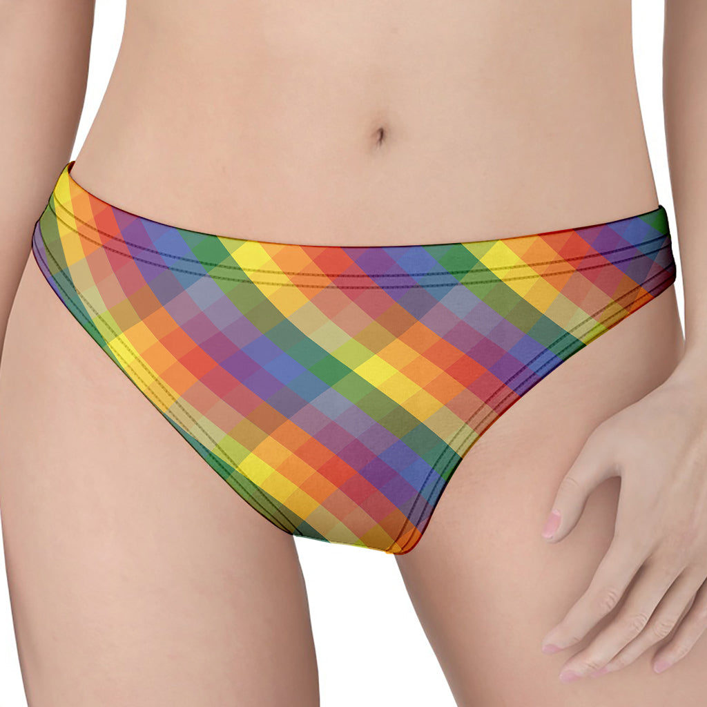 Rainbow LGBT Plaid Pattern Print Women's Thong