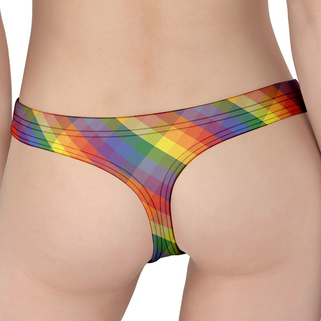 Rainbow LGBT Plaid Pattern Print Women's Thong