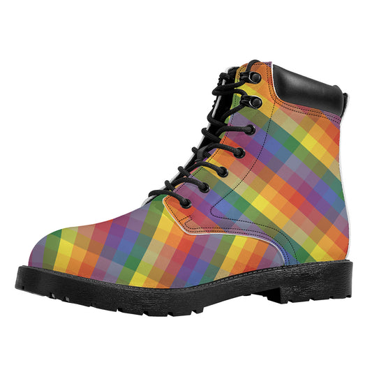 Rainbow LGBT Plaid Pattern Print Work Boots
