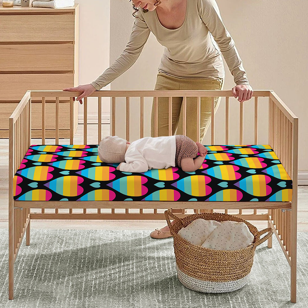 Rainbow LGBT Pride Heart Pattern Print Baby Crib Sheet