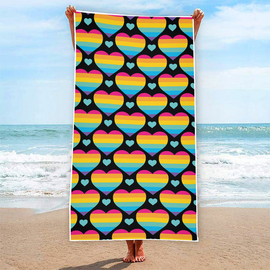 Rainbow LGBT Pride Heart Pattern Print Beach Towel