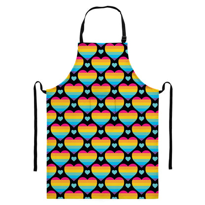 Rainbow LGBT Pride Heart Pattern Print Bib Apron With Pocket