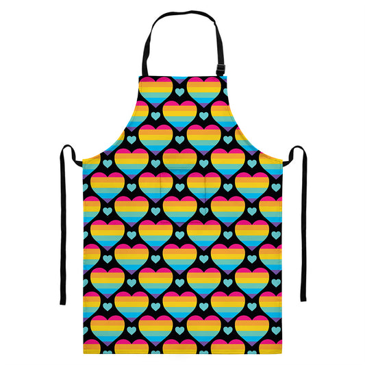 Rainbow LGBT Pride Heart Pattern Print Bib Apron With Pocket