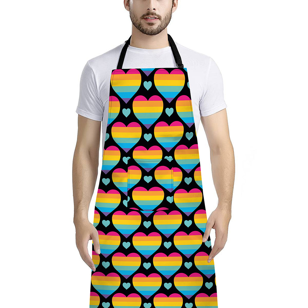 Rainbow LGBT Pride Heart Pattern Print Bib Apron With Pocket