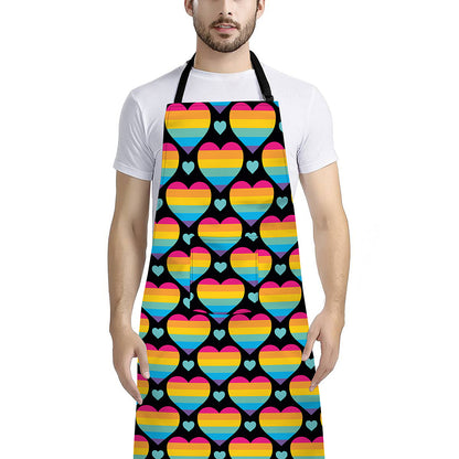 Rainbow LGBT Pride Heart Pattern Print Bib Apron With Pocket