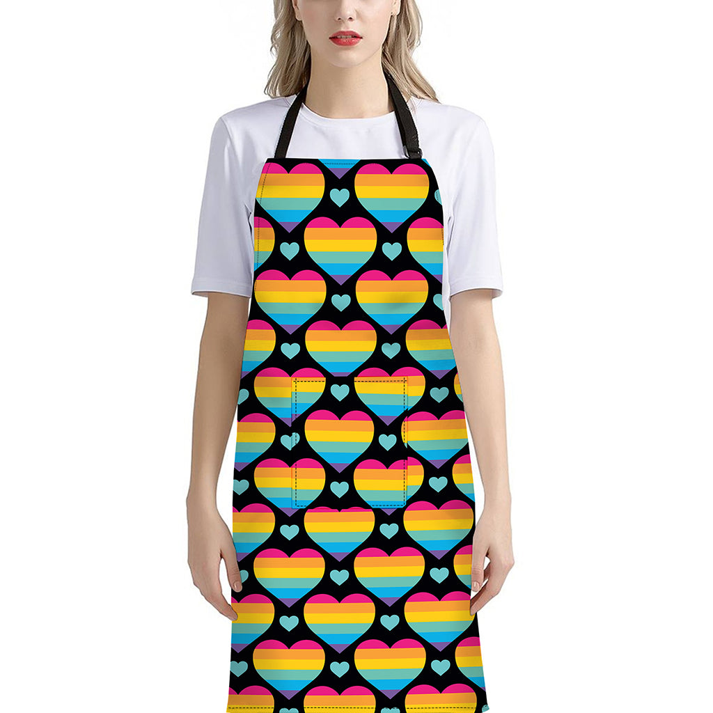 Rainbow LGBT Pride Heart Pattern Print Bib Apron With Pocket