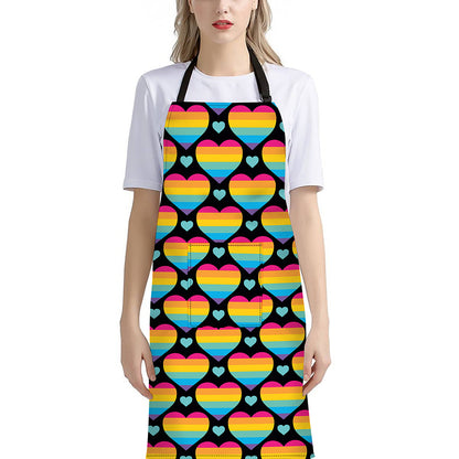Rainbow LGBT Pride Heart Pattern Print Bib Apron With Pocket