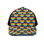 Rainbow LGBT Pride Heart Pattern Print Black Mesh Trucker Cap