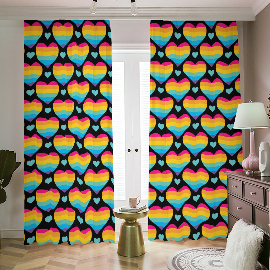 Rainbow LGBT Pride Heart Pattern Print Blackout Pencil Pleat Curtains