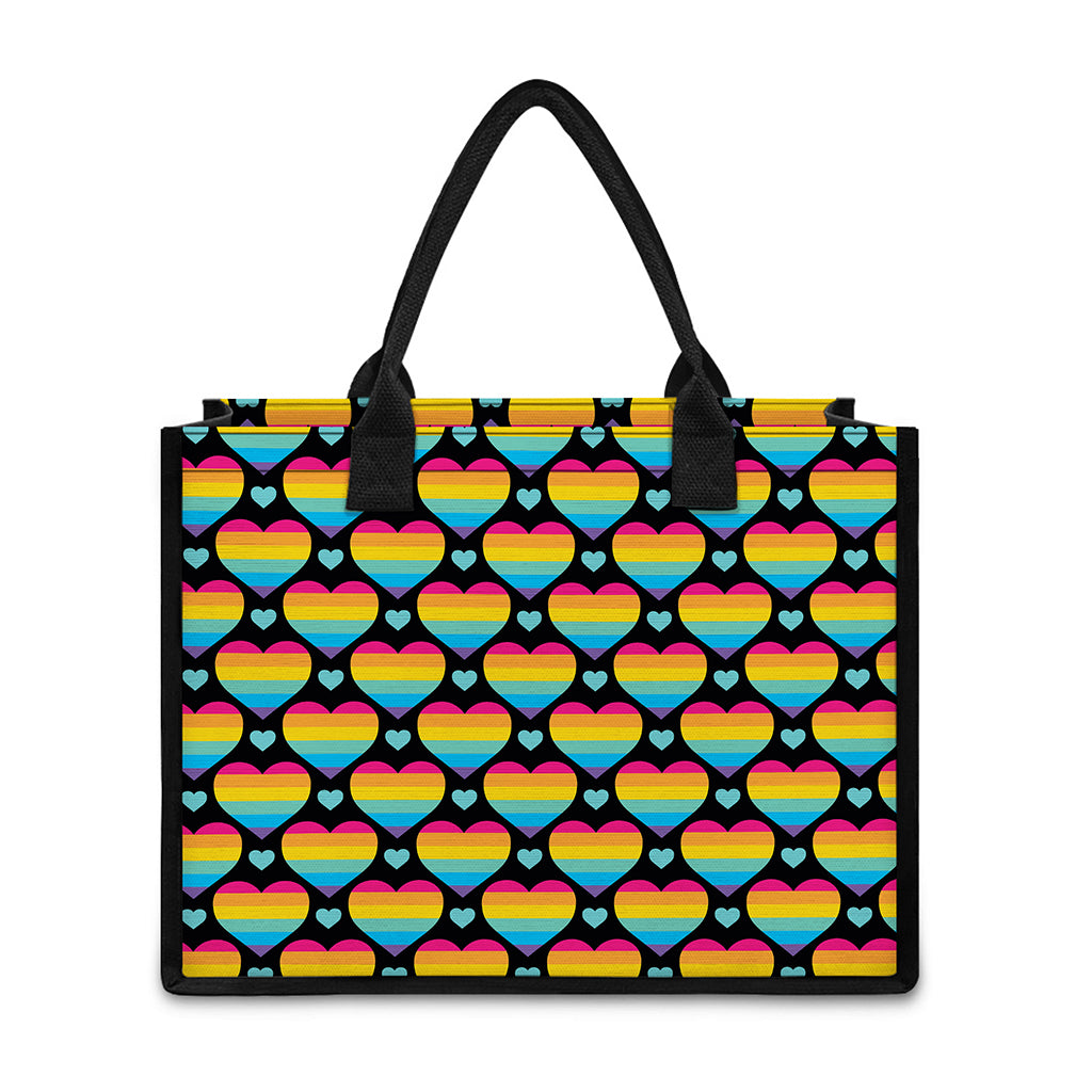 Rainbow LGBT Pride Heart Pattern Print Canvas Tote Bag