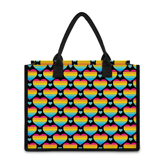 Rainbow LGBT Pride Heart Pattern Print Canvas Tote Bag