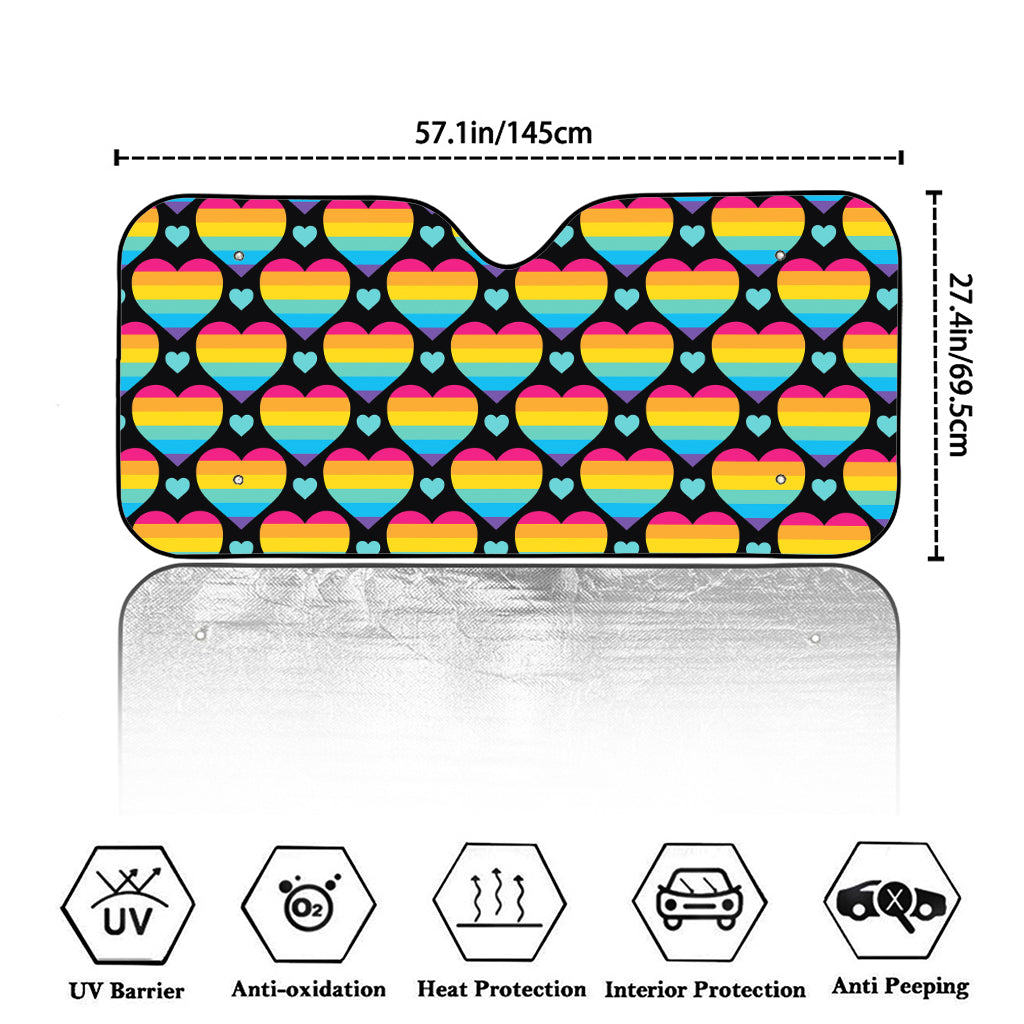 Rainbow LGBT Pride Heart Pattern Print Car Windshield Sun Shade