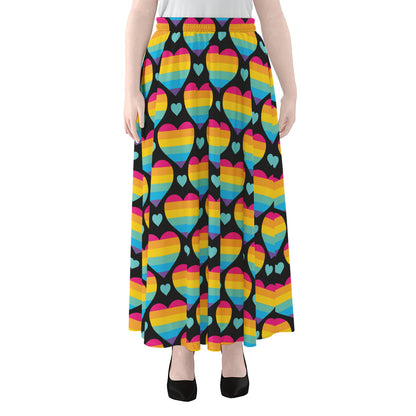 Rainbow LGBT Pride Heart Pattern Print Chiffon Maxi Skirt