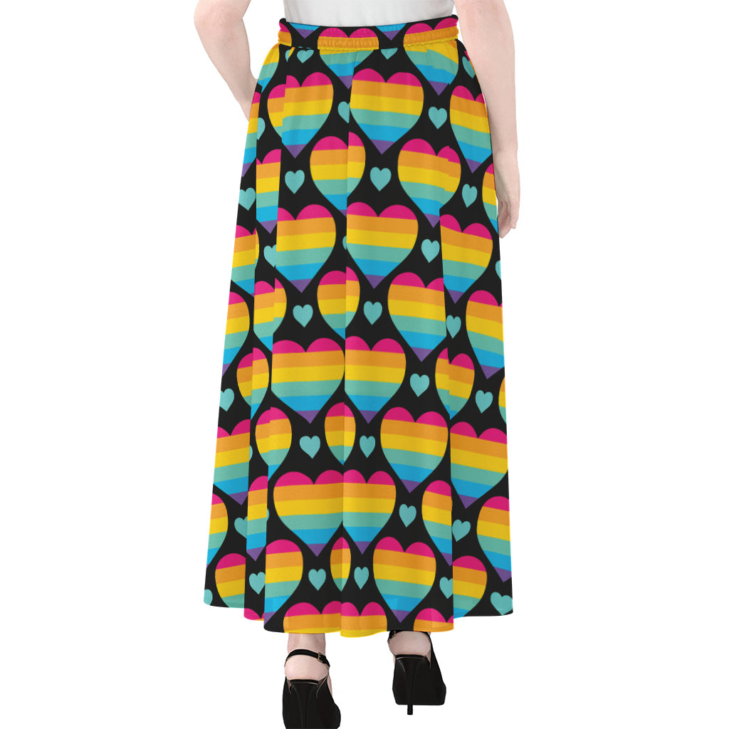 Rainbow LGBT Pride Heart Pattern Print Chiffon Maxi Skirt