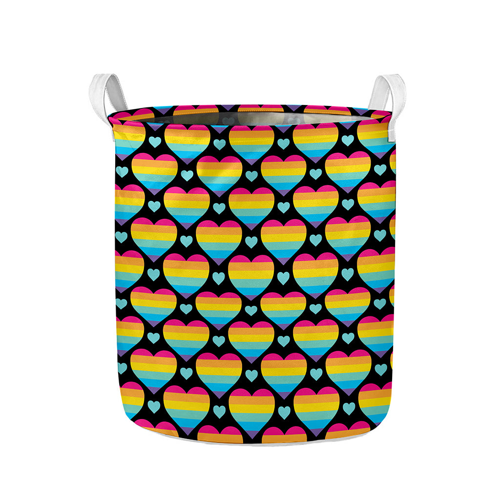 Rainbow LGBT Pride Heart Pattern Print Collapsible Laundry Basket