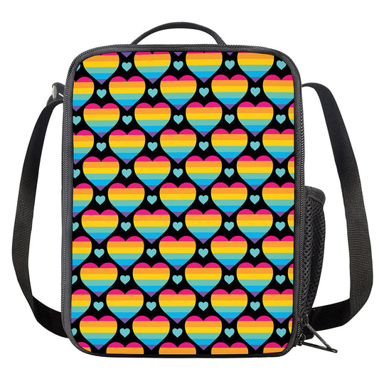 Rainbow LGBT Pride Heart Pattern Print Crossbody Lunch Bag