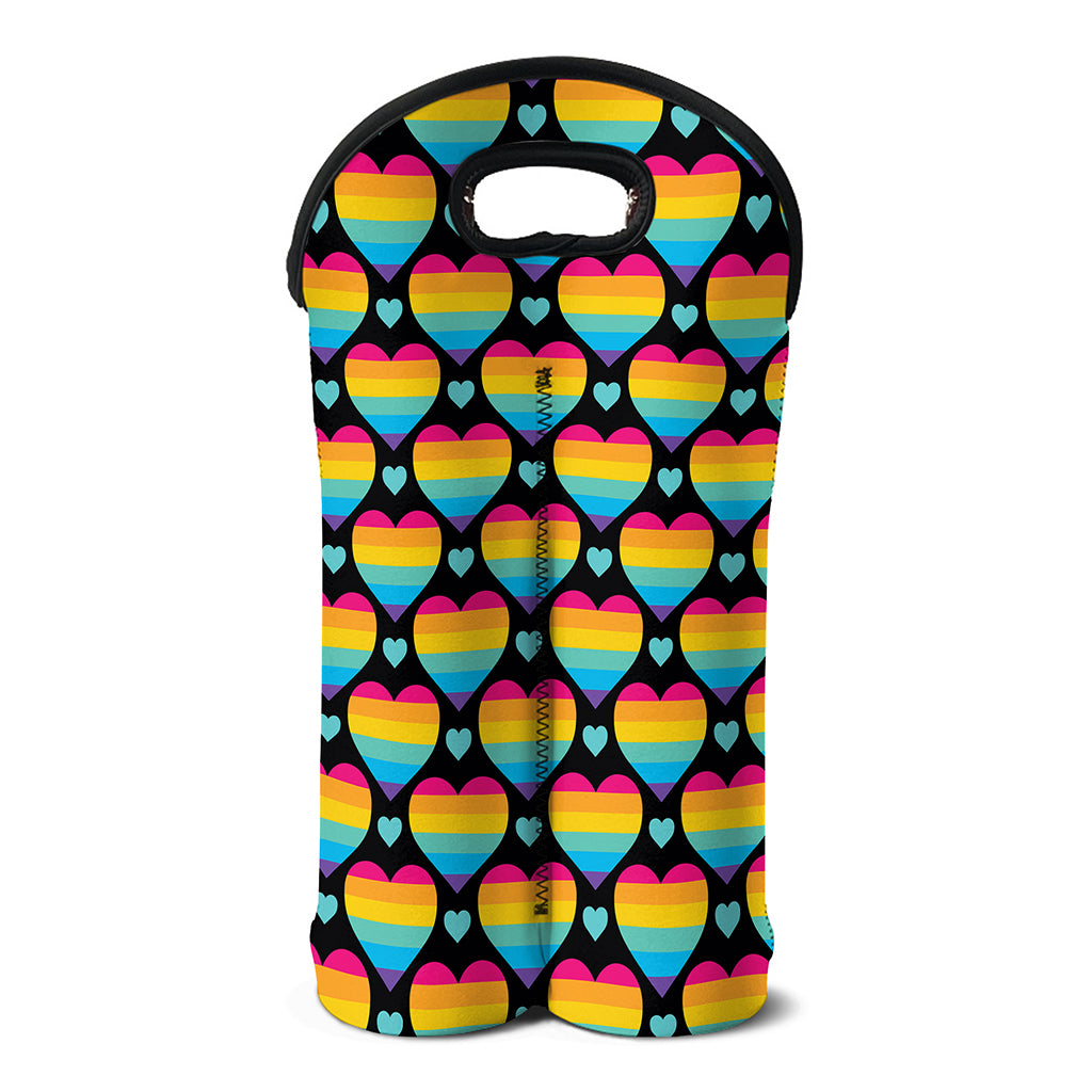 Rainbow LGBT Pride Heart Pattern Print Double Neoprene Wine Tote