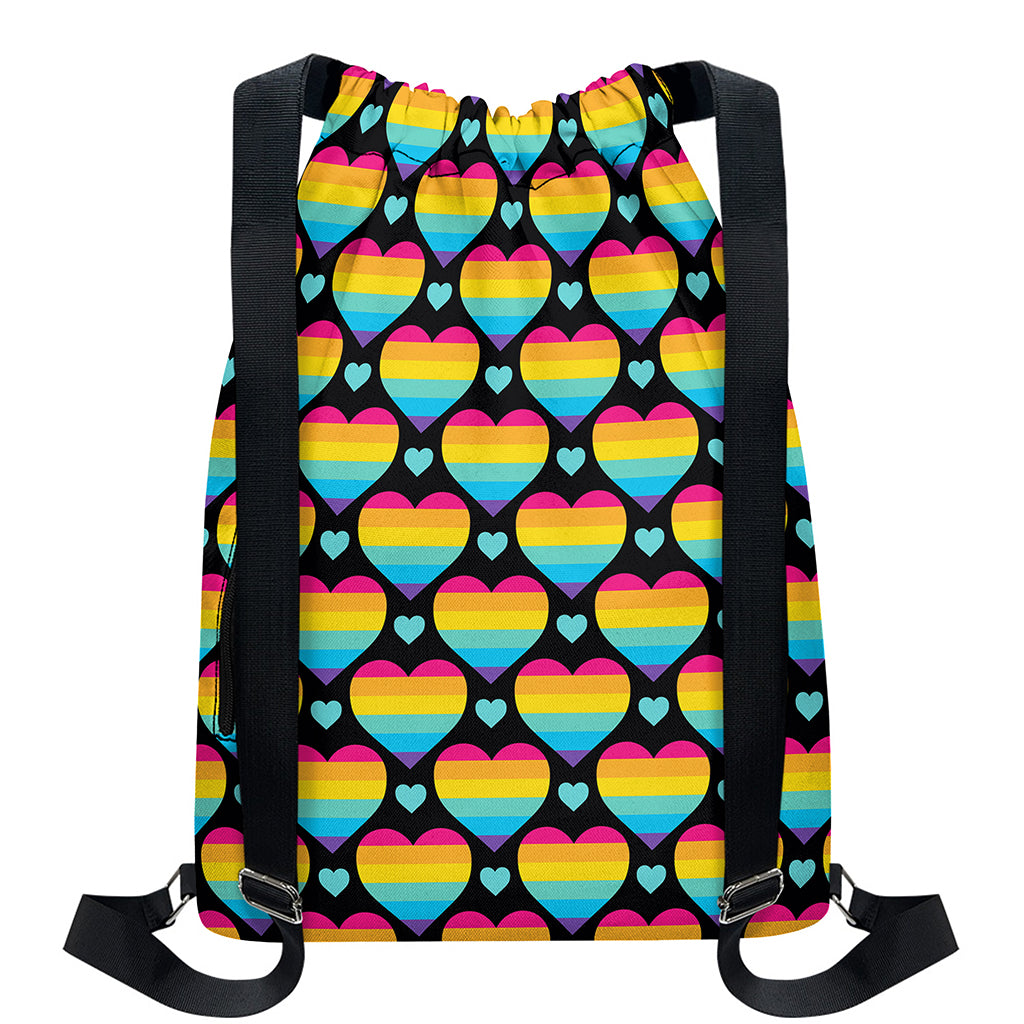 Rainbow LGBT Pride Heart Pattern Print Drawstring Backpack