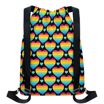 Rainbow LGBT Pride Heart Pattern Print Drawstring Backpack