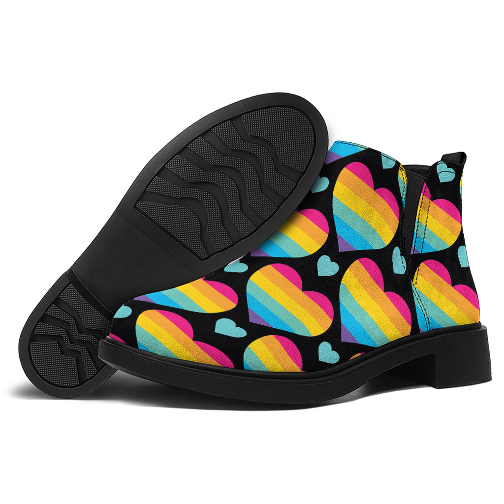 Rainbow LGBT Pride Heart Pattern Print Flat Ankle Boots