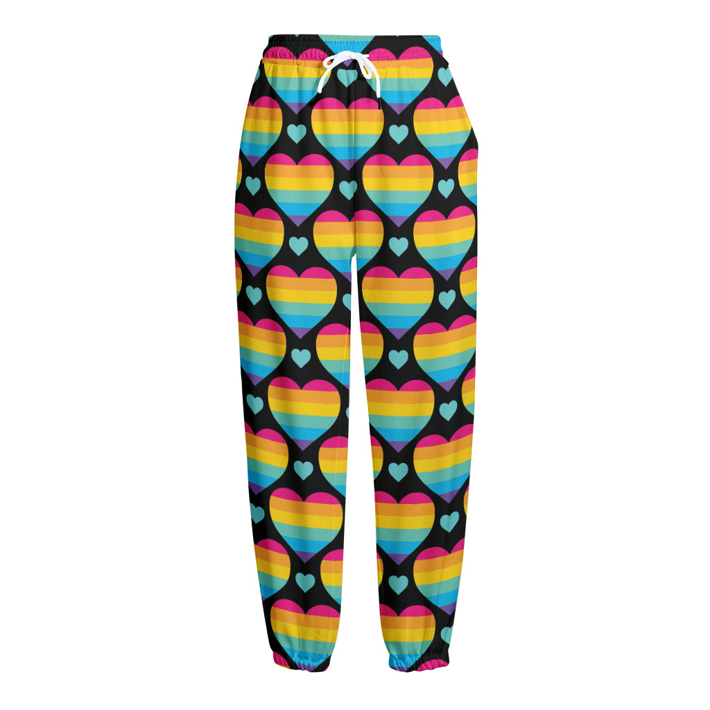 Rainbow LGBT Pride Heart Pattern Print Fleece Lined Knit Pants
