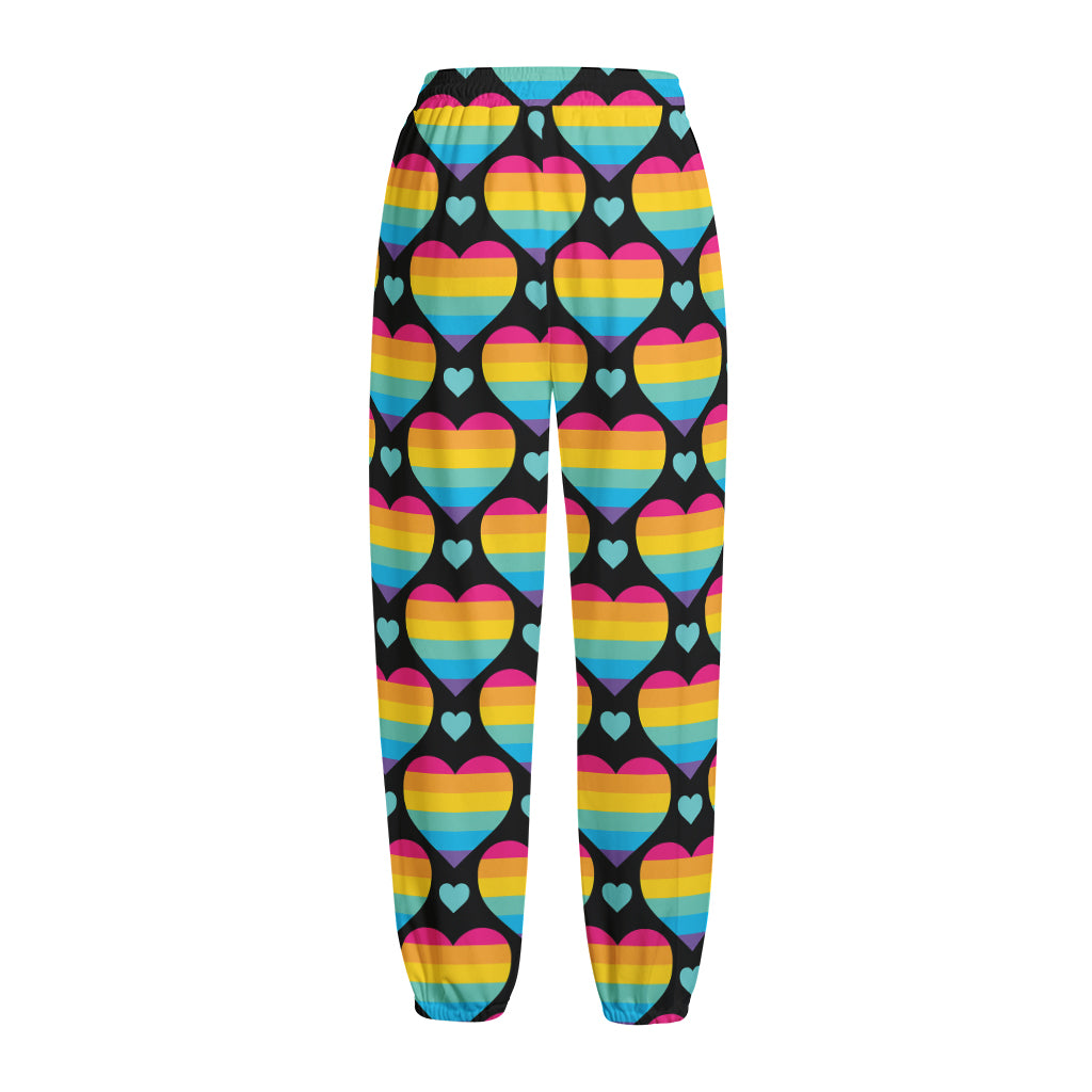 Rainbow LGBT Pride Heart Pattern Print Fleece Lined Knit Pants