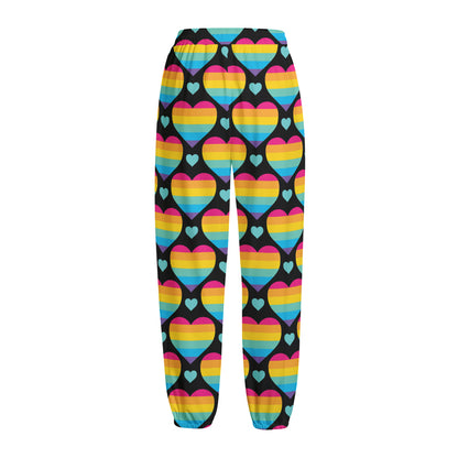 Rainbow LGBT Pride Heart Pattern Print Fleece Lined Knit Pants