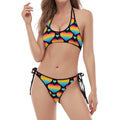 Rainbow LGBT Pride Heart Pattern Print Halter Scoop Tie Side Bikini