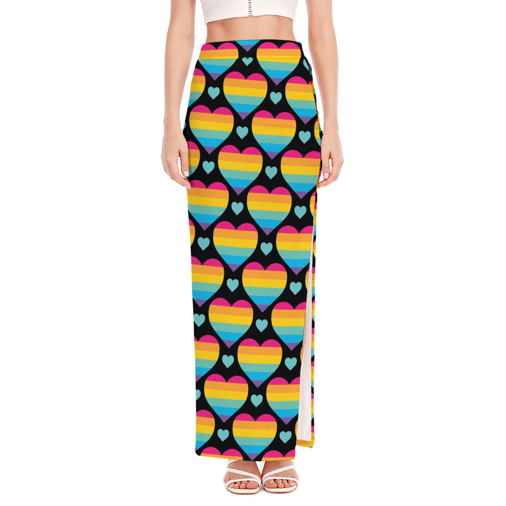 Rainbow LGBT Pride Heart Pattern Print High Slit Maxi Skirt