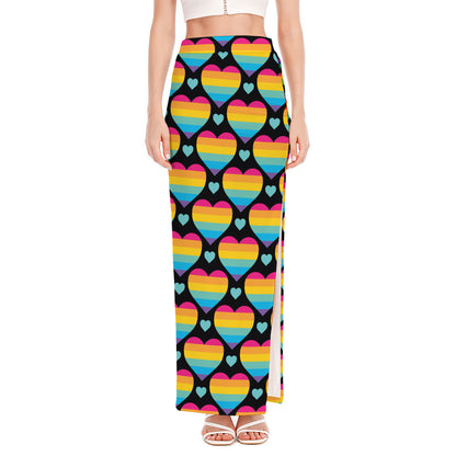 Rainbow LGBT Pride Heart Pattern Print High Slit Maxi Skirt