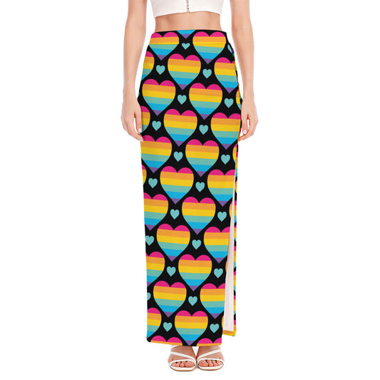 Rainbow LGBT Pride Heart Pattern Print High Slit Maxi Skirt