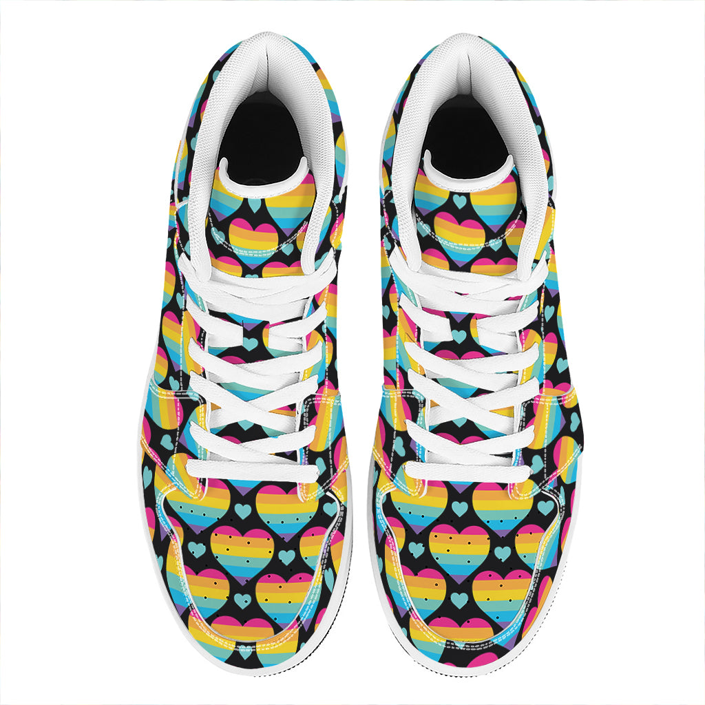 Rainbow LGBT Pride Heart Pattern Print High Top Leather Sneakers