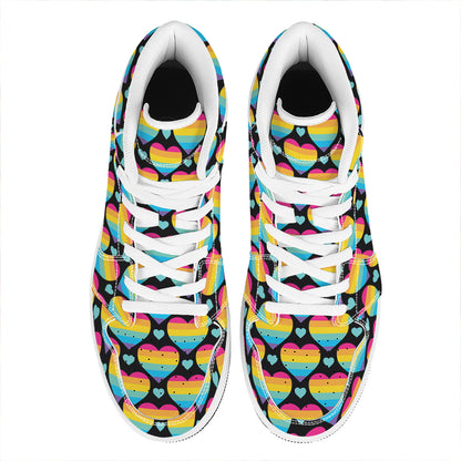 Rainbow LGBT Pride Heart Pattern Print High Top Leather Sneakers