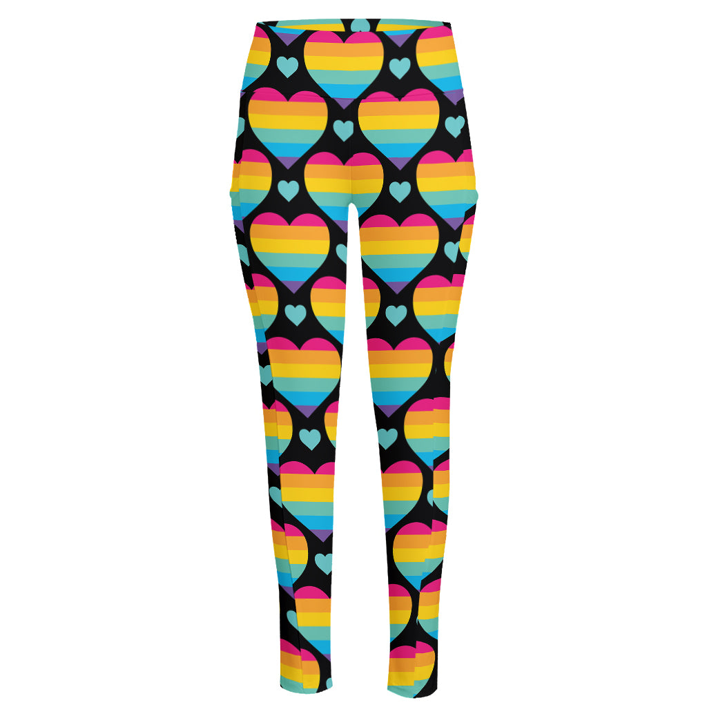 Rainbow LGBT Pride Heart Pattern Print High-Waisted Pocket Leggings