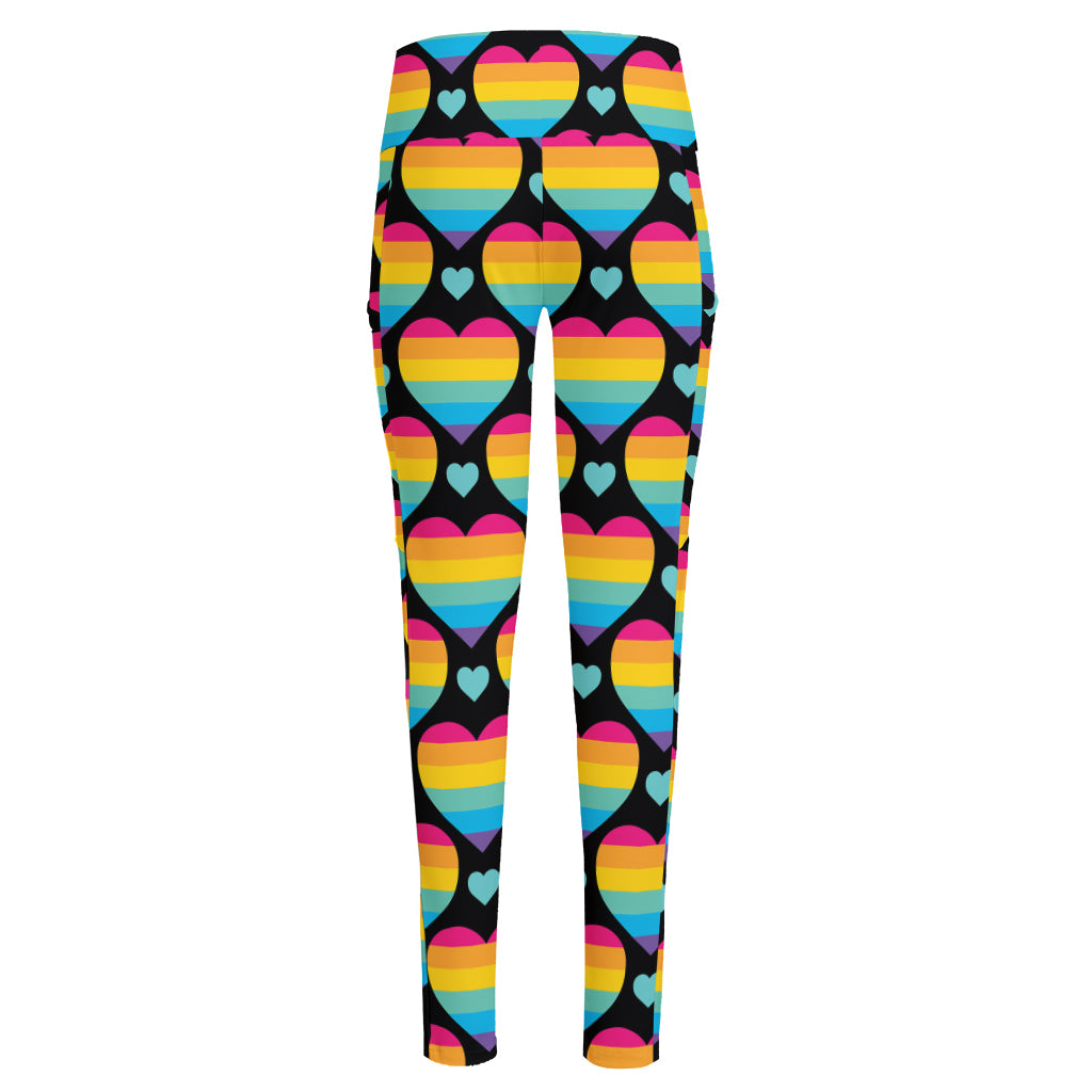 Rainbow LGBT Pride Heart Pattern Print High-Waisted Pocket Leggings