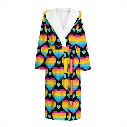 Rainbow LGBT Pride Heart Pattern Print Hooded Bathrobe