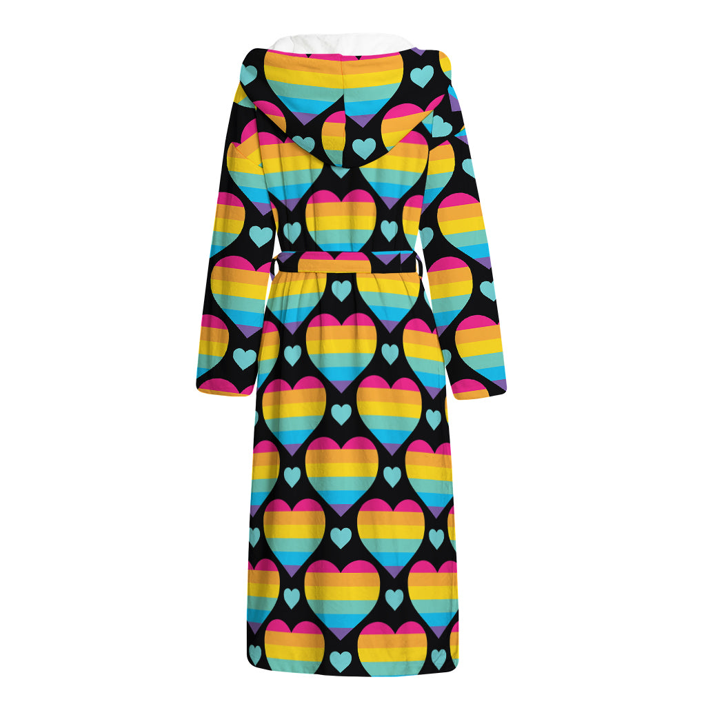 Rainbow LGBT Pride Heart Pattern Print Hooded Bathrobe
