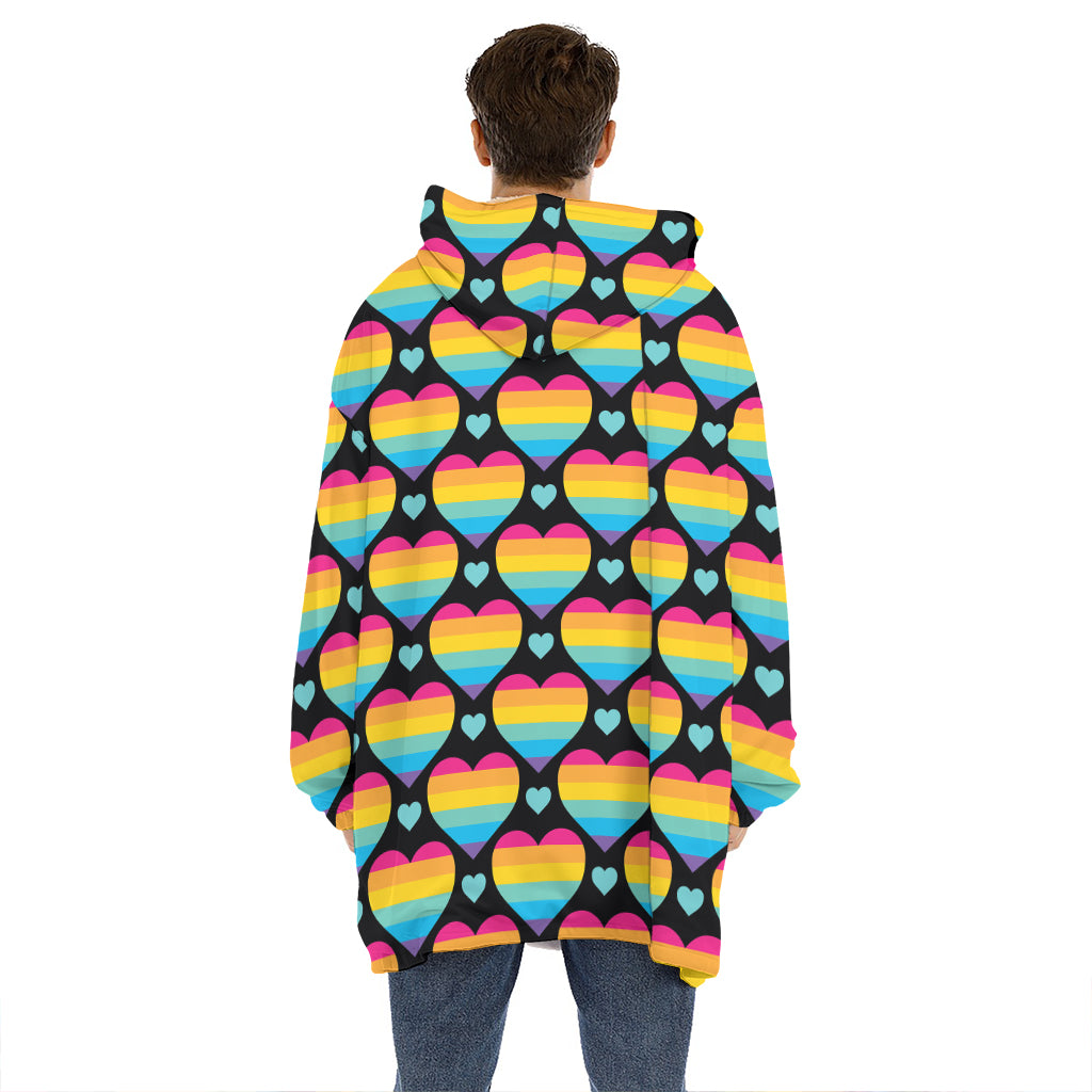 Rainbow LGBT Pride Heart Pattern Print Hoodie Blanket