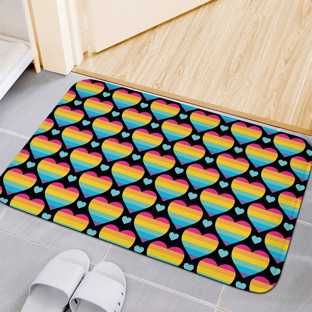Rainbow LGBT Pride Heart Pattern Print Indoor Door Mat