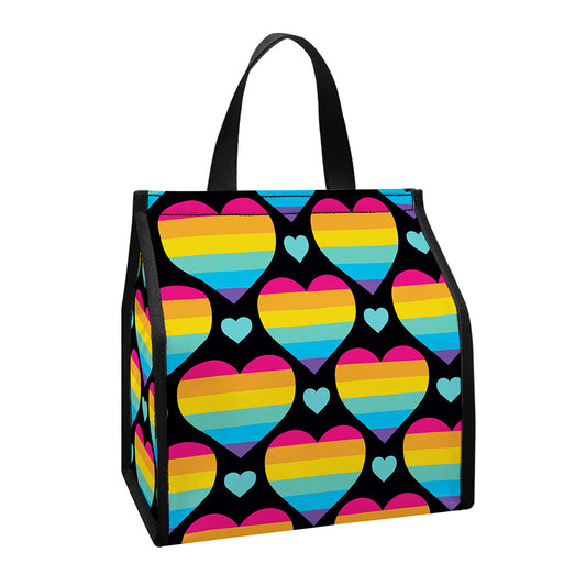 Rainbow LGBT Pride Heart Pattern Print Insulated Lunch Tote