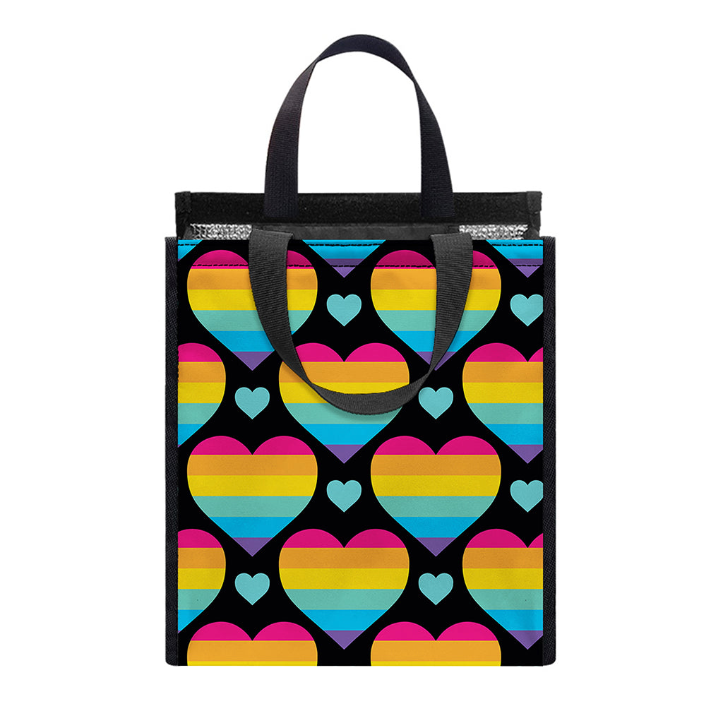 Rainbow LGBT Pride Heart Pattern Print Insulated Lunch Tote