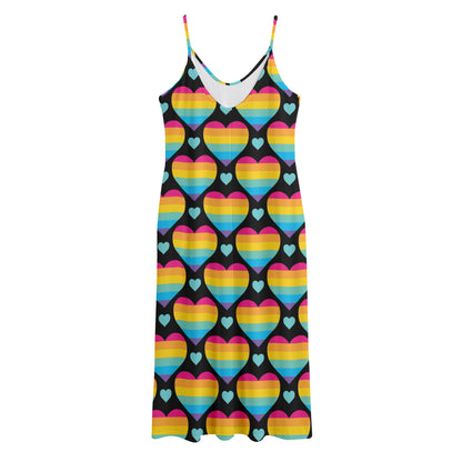 Rainbow LGBT Pride Heart Pattern Print Jersey Midi Cami Dress
